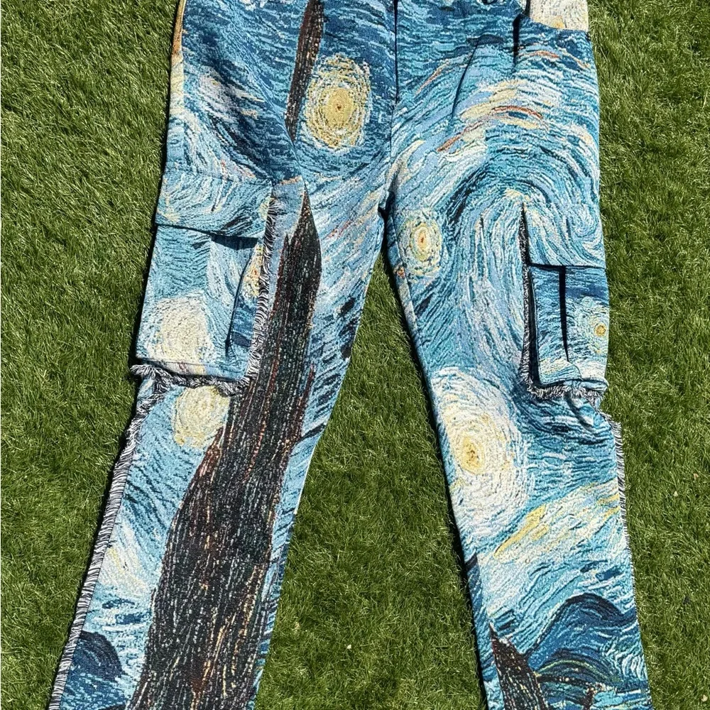 Rebel Vengeance Starry Night Tapestry Cargo Pants Size 32 Artistic Streetwear - Picture 2 of 16